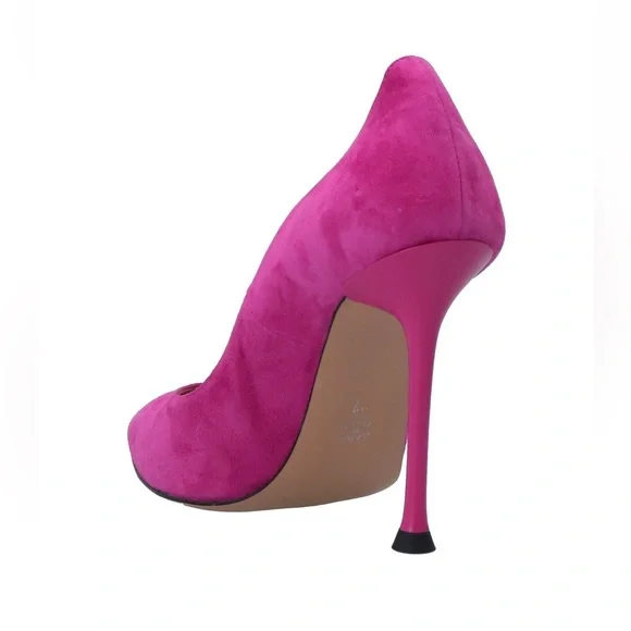 Isabella Lorusso Italian Pink Fuchsia Wave Suede Heels - Picture 2 of 11